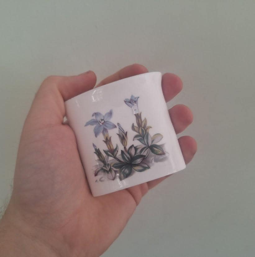 Vintage Royal Worcester Blue Gentian Daffodil Bone China Toothpick Match Holder England C51 Floral Posy Vase