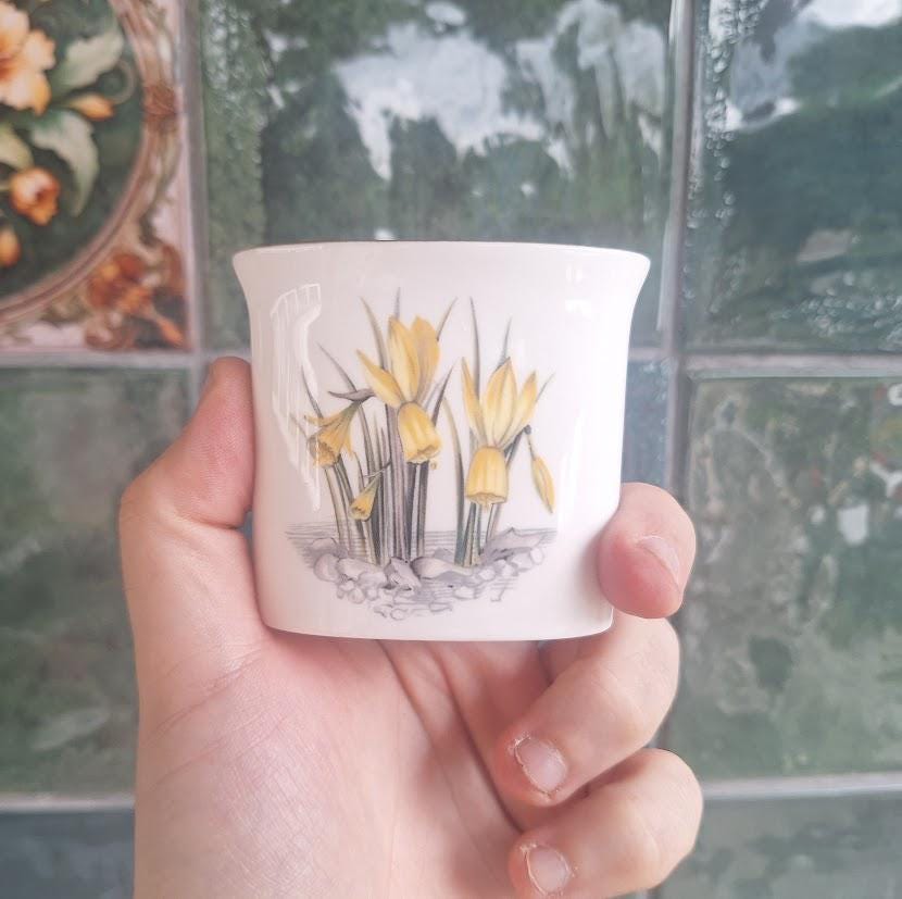 Vintage Royal Worcester Blue Gentian Daffodil Bone China Toothpick Match Holder England C51 Floral Posy Vase