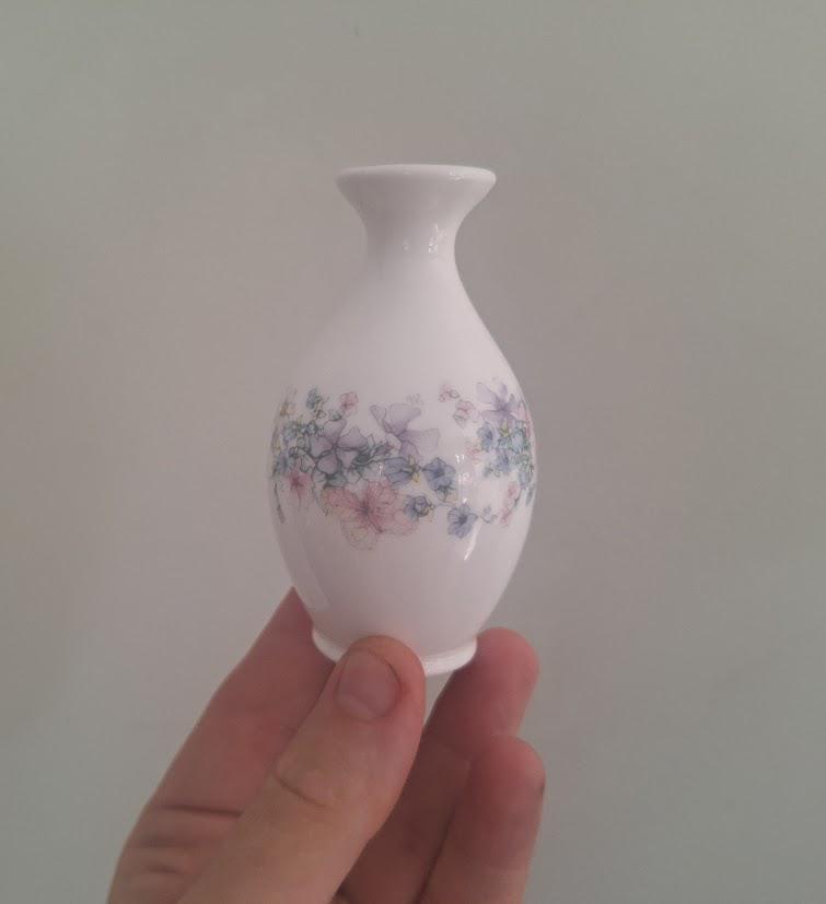 Vintage Wedgwood Angela Miniature Bud Vase English Bone China Pink Blue Floral Garland Small Posy Vase