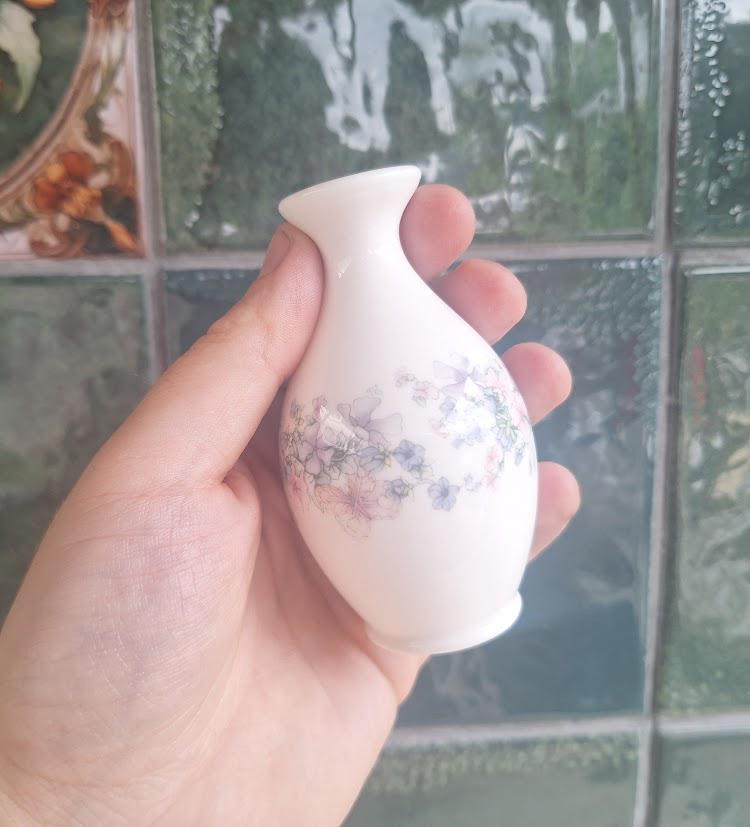 Vintage Wedgwood Angela Miniature Bud Vase English Bone China Pink Blue Floral Garland Small Posy Vase