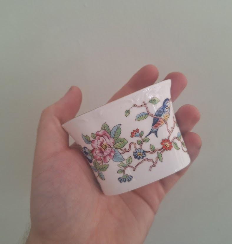 Vintage Aynsley Pembroke Cache Pot Planter Fine Bone China England Floral Bird Plant Pot
