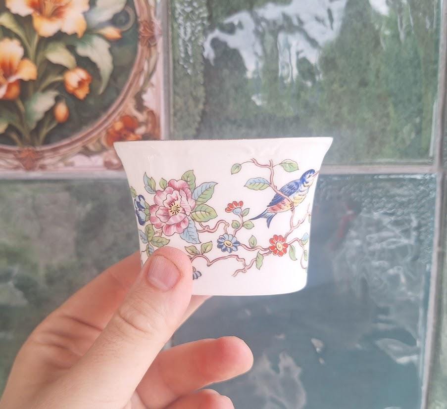 Vintage Aynsley Pembroke Cache Pot Planter Fine Bone China England Floral Bird Plant Pot