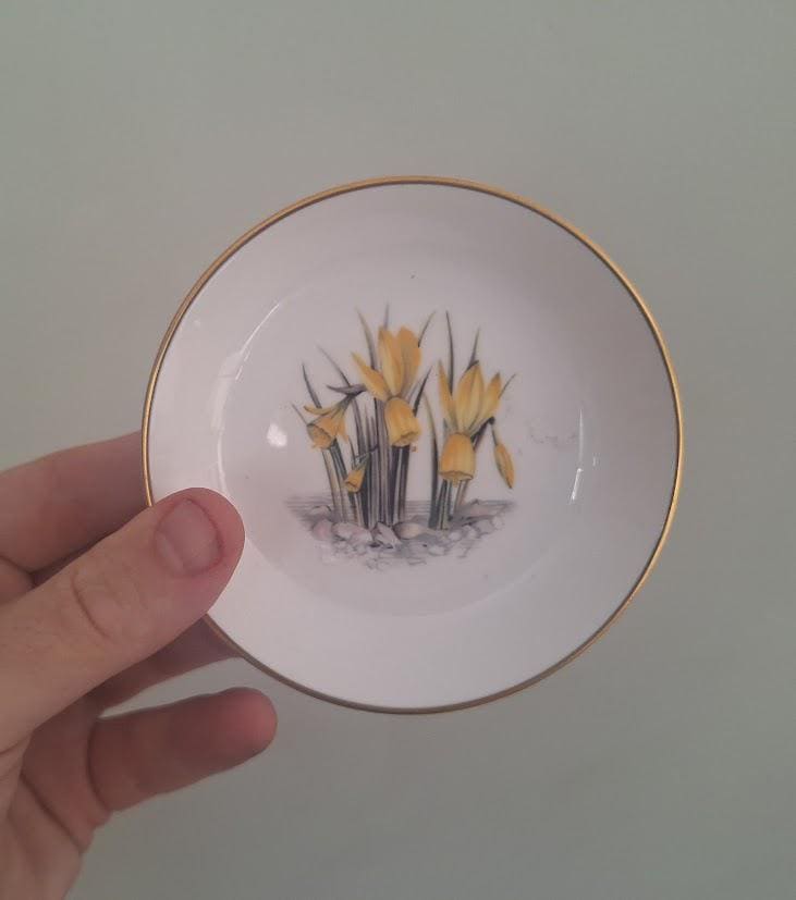 Vintage Royal Worcester Yellow Daffodil Pin Dish Fine Bone China England Floral Trinket Dish Gift