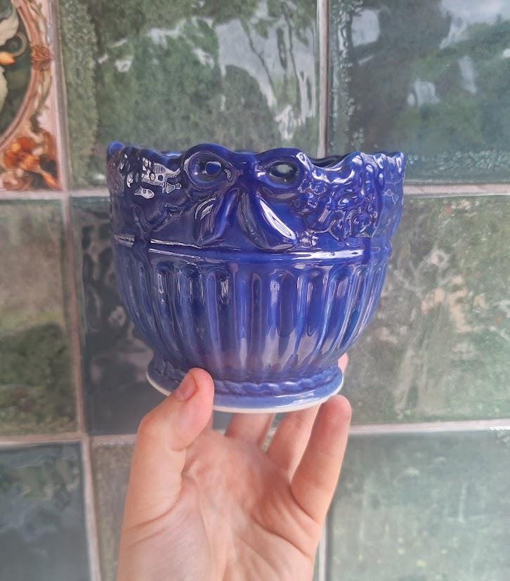 Set of 3 Vintage Ceramic Plant Pots Green Blue Cream Indoor Planters Retro Houseplant Pots Eclectic Home Decor