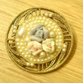 Vintage Brooch 1950's White Pearl Effect Floral Brooch with Gold Tone Finish
