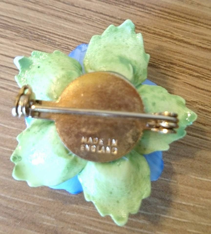 Vintage Brooch Blue Floral Bone China Brooch Staffordshire England