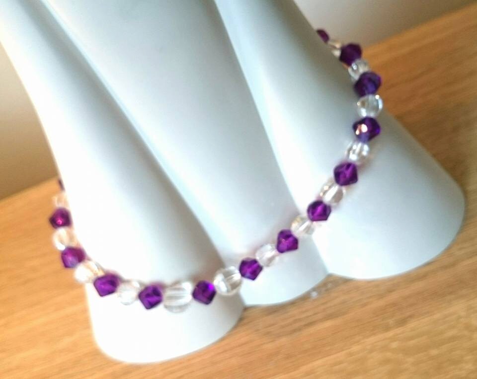 Vintage Necklace1950's/60's Vintage  Purple and Clear Glass Crystal Necklace (Retro)