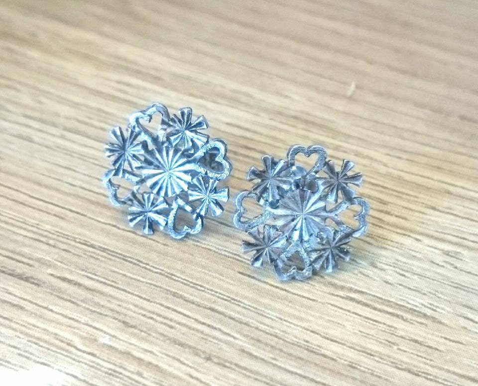 Vintage Sterling Silver Earrings Set, Art Deco Floral & Triangle, Boxed