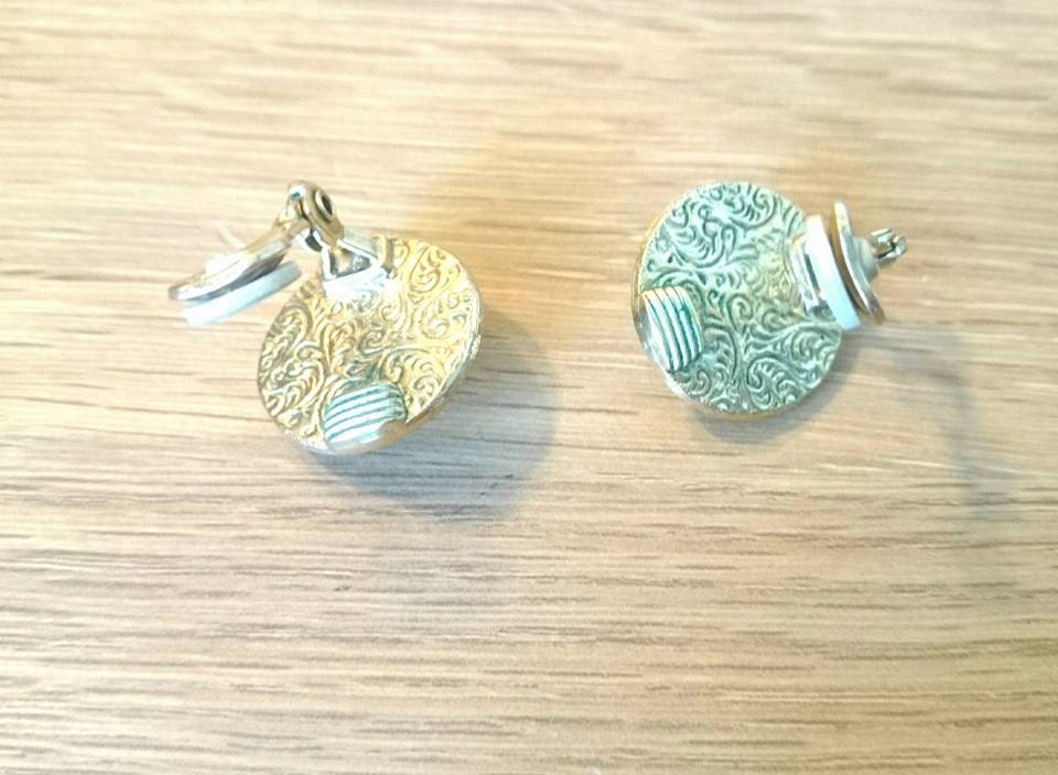 Vintage Floral Rose Clip On Earrings, Gold & Silver Tone
